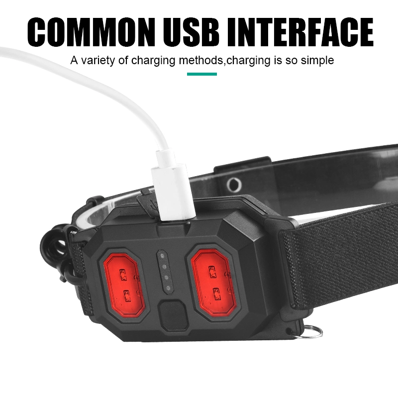 Cabezal LED impermeable ligero con indicador de Batería recargable LUZ USB