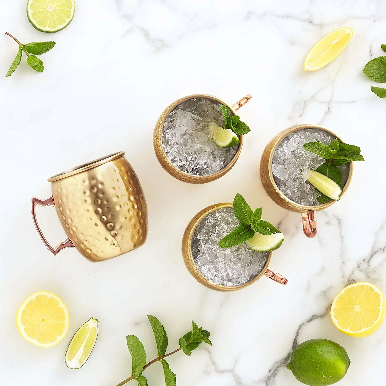 Moscow Mule Mugs Set of 4 Gold Hammered Glasses with Gift Box