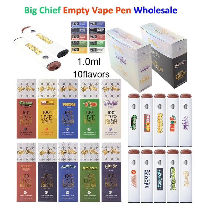 USA Stock 10 Flavors Big Chief Disposable/Chargeable Vape Pens Empty 1ml 1000mg Live Resin Pods Rechargeable 280mAh Battery for Thick Oil E Cigarettes USB Charger Starter