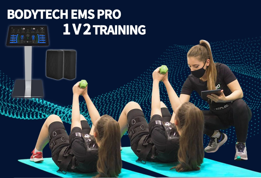 Bodytech inalámbrico profesional EMS Chaqueta EMS del entrenamiento deportivo de grupo utilice todo su cuerpo músculo profundamente Chaleco de entrenamiento EMS 1V2 de la máquina Training-Stand