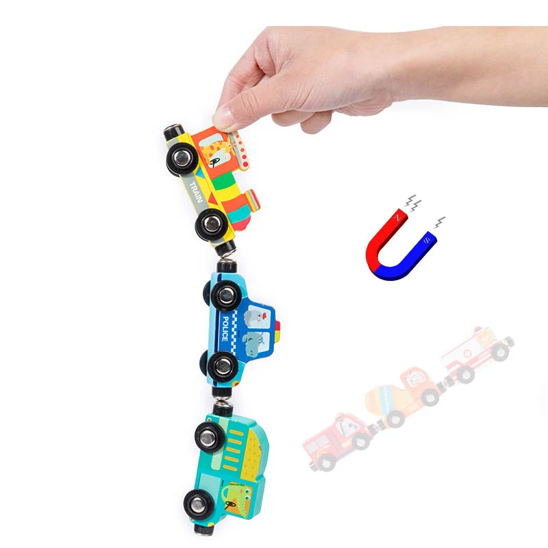 Quatre roues en bois voiture jouet Train de trafic de la signalisation routière de l'apprentissage cognitif des enfants véhicule l'illumination de jouets éducatifs