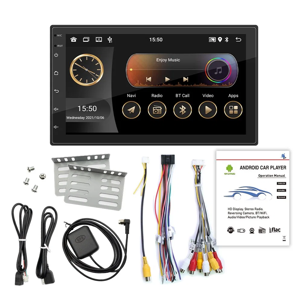 مشغل أقراص DVD للسيارة بنظام تحديد المواقع العالمي GPS WiFi Touch قياس 7 بوصات من المصنع مشغل فيديو متعدد الوسائط لراديو السيارة بحجم DIN مزدوج ستيريو تلقائي 1024*600