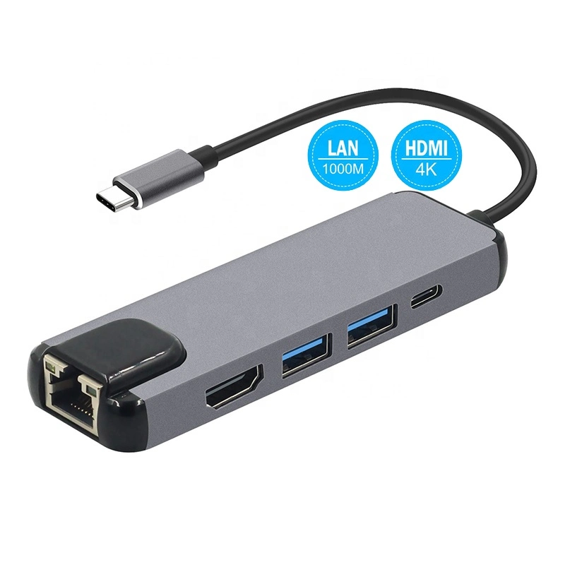 USB 3.0 HUB USB de tipo C C Converter Multi 5 en 1 HDMI HDTV USB de 4K C Adaptador Ethernet RJ45