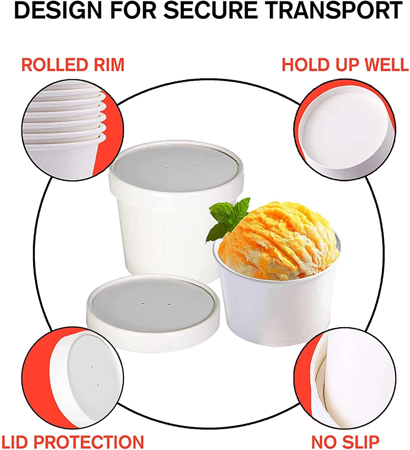 12 Oz. White Paper Food Containers with Vented Lids, to Go Hot Soup Cups Soup Bowls, Disposable Ice Cream Cups