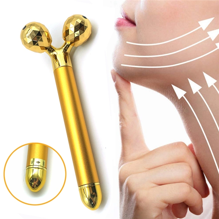 Amazon Hot Home Use Beauty Equipment 24K Gold Vibrating Lifting Skin Care Tools Electric Massage Face Roller Facial Vibration Massager