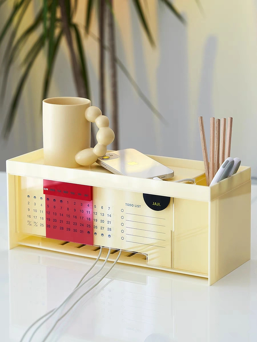 Creative Acrylic Plug Row Data Cable Storage Box Clutter Storage and Organizing Box/with Monthly Calendar