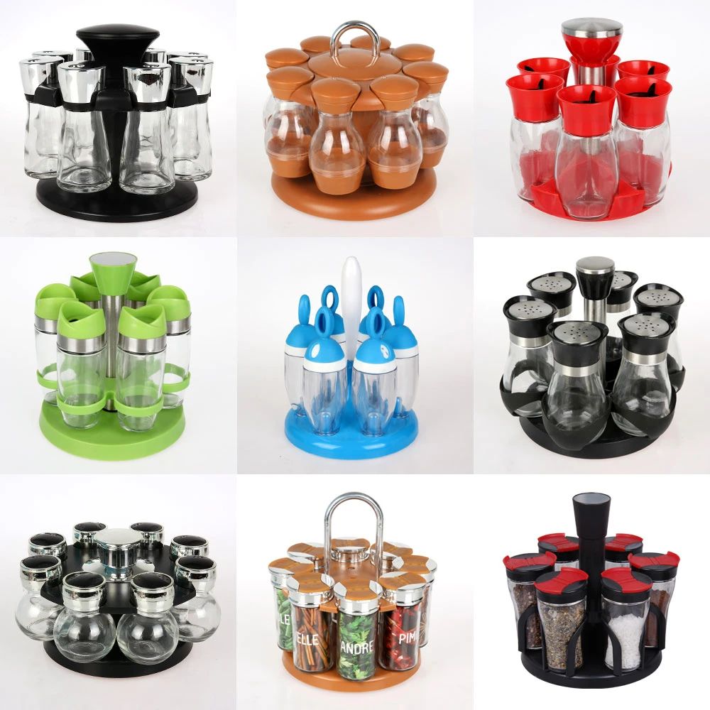 Commerce de gros clair ROTATION CARROUSEL renouvelable de l'Assaisonnement en Plastique Bouteille d'épices Spice Rack d'affichage