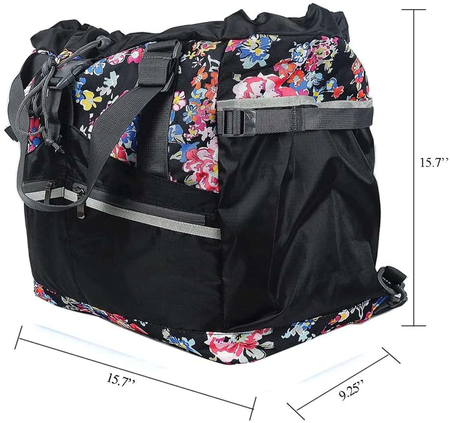 RPET Eco-Friendly Recyclable Fabric Water Proof Resistant Large Capacity Black Tote Hand Bag for Men Decorated with Flower Print