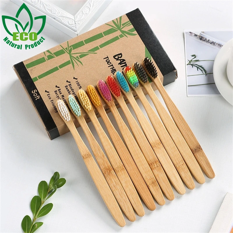 10PCS Colorful Natural Bamboo Toothbrush Set Soft Bristle Charcoal Teeth Whitening Bamboo Toothbrushes Soft Dental Oral Care