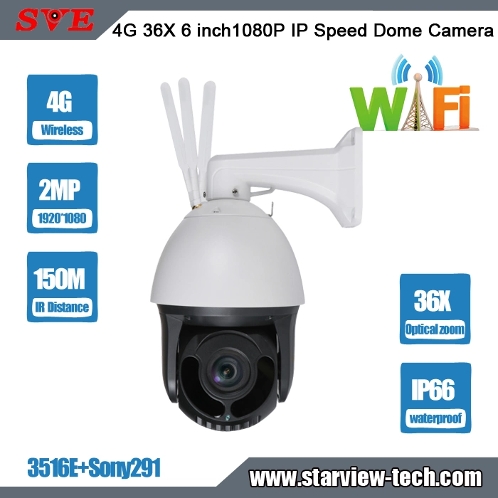 36X 2MP 4G Starlight 6 Inch WiFi IP PTZ Speed Dome Security Camera