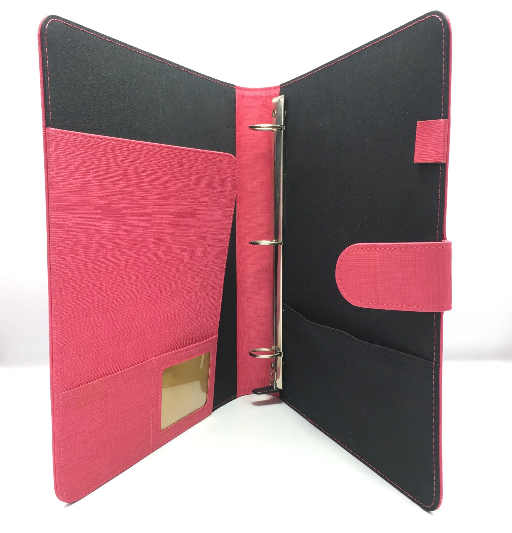 Office Stationery Supply PU Leather Binder Silver Ring Binder Case Customized A4 Sheets Pad Folders