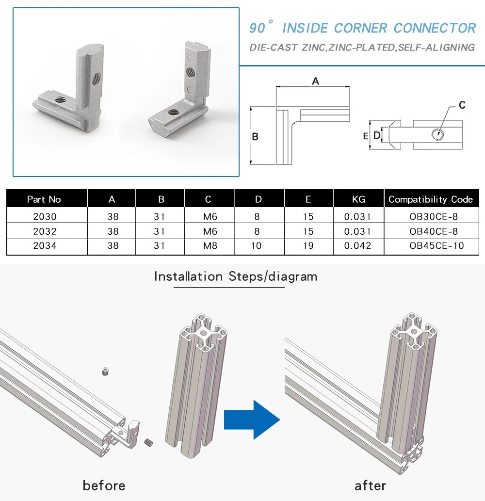 Hot Selling Casting Zinc Strong Connecting Ob45ce-10 Zinc Part for 45 Series Aluminium Extrusion Profile