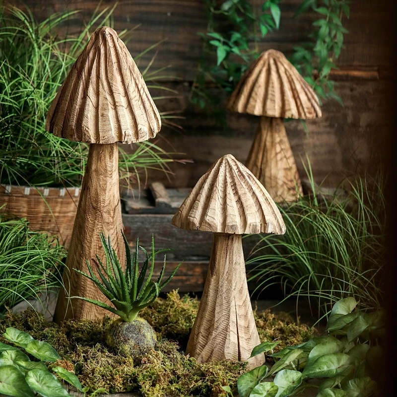 Large Solid Wood Mushroom Decor Living Room Floor Ornaments Garden Decoration