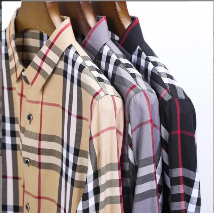 2023 New Long Sleeve Apparel Men's Youth Plaid Business Casual Loose Lapel Shirt Spot