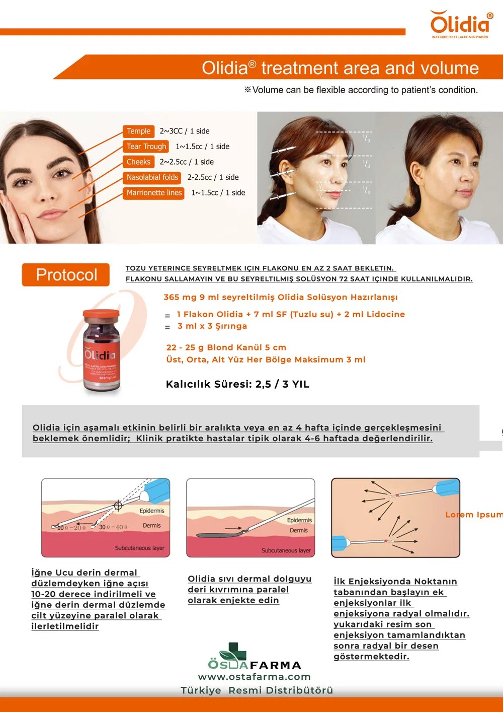 Corea Olidia Original Plla 365mg de ácido hialurónico relleno Anti Wrinkle piel estimular el colágeno Etrebelle Powerfill Reparación