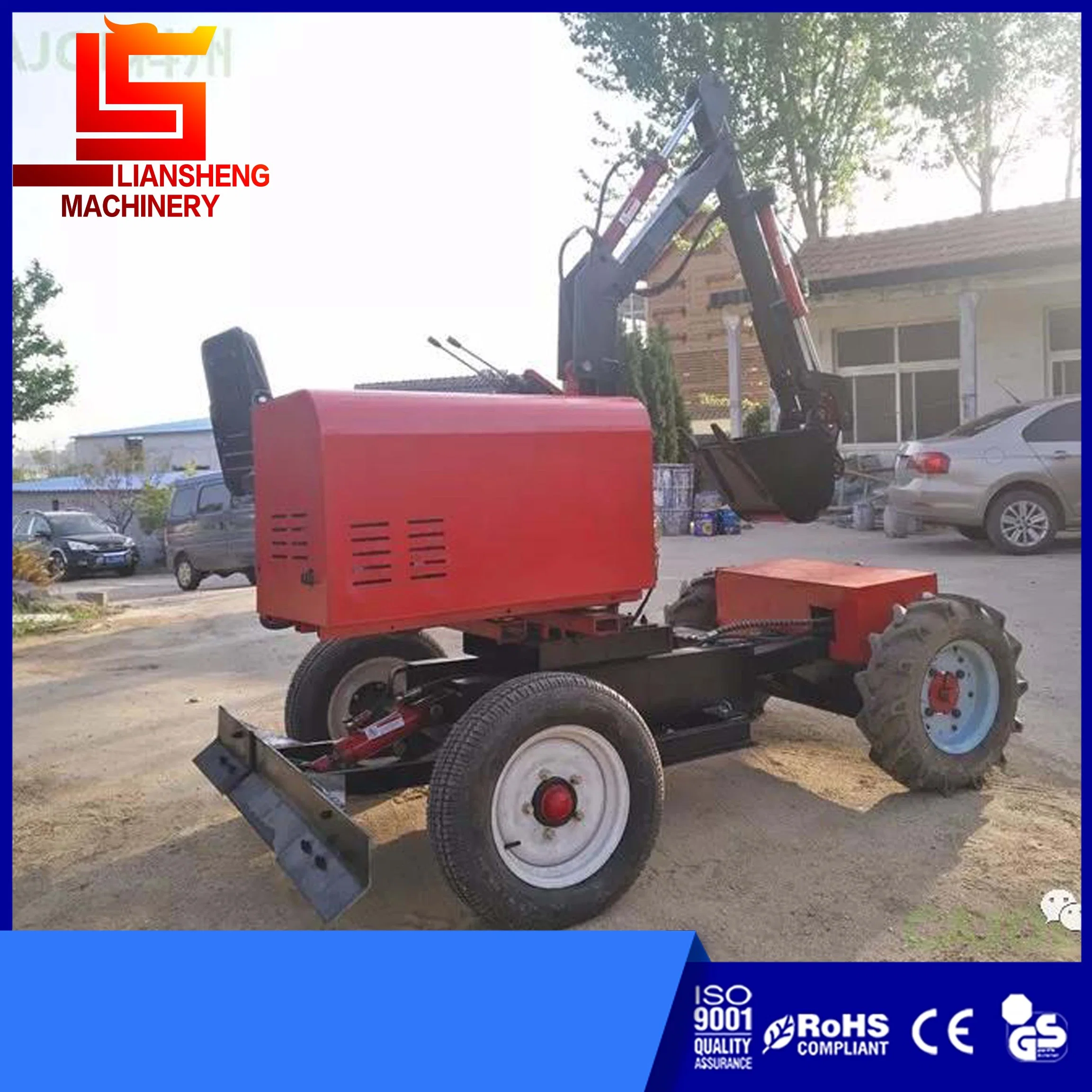 Equipped with 6 Types Auxiliary Equipment Wood Grabber, Brick Hole Machine, etc., Multifunctional Four-Wheel Excavator 360-Degree Rotating 8HP Diesel Engine