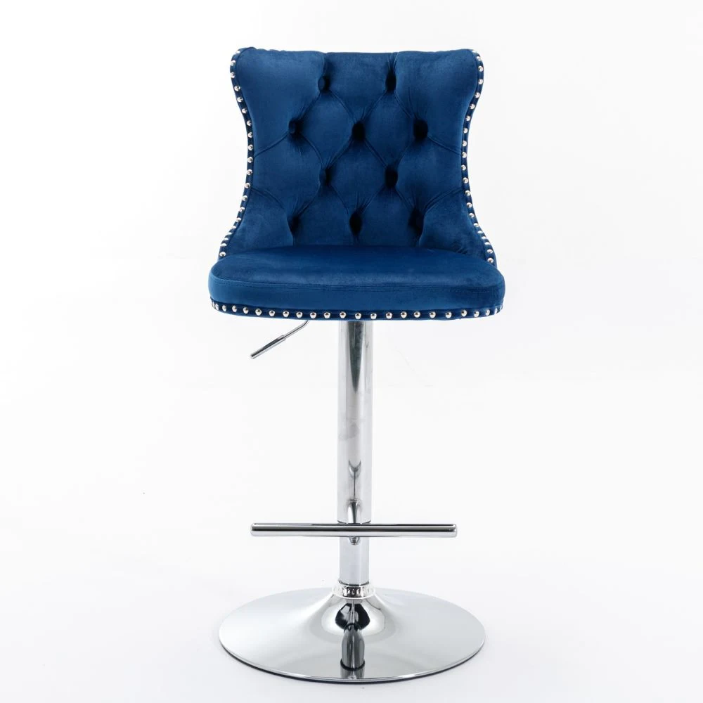Bar Stools Set of 2 with Adjustable Modern Bar Stool Chairs, Velvet, Blue