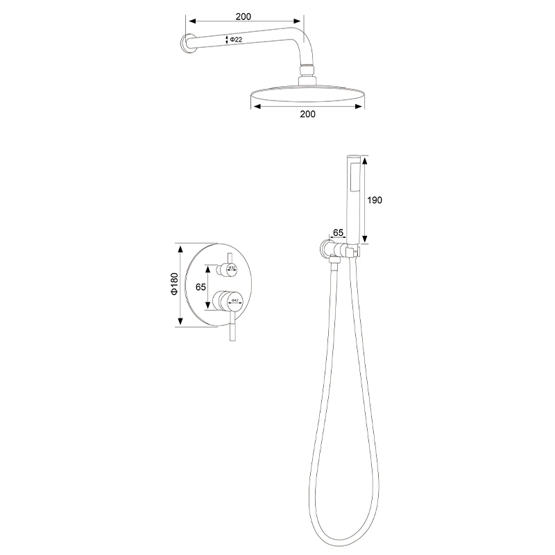 Modern Bath Shower Concealed Brushed Shower Mixers Brass Faucet Set