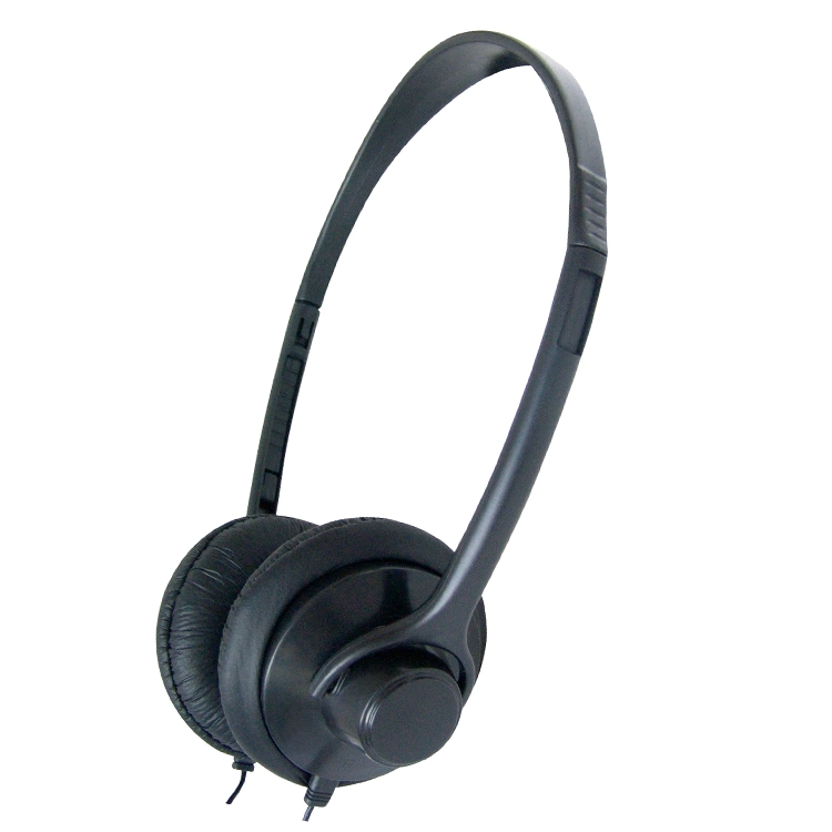 Disposable Black Headset Swivel Earcups Foldable Lightweight Stereo in-Ear 3.5mm Plug Headphone