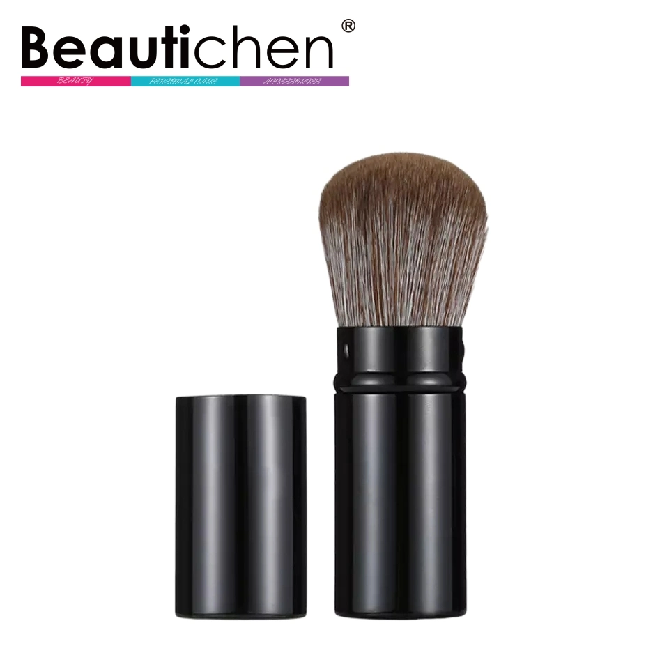 Beautichen Large Black Metal Retractable Cosmetic Kubuki Powder Brush Slanted Luxury Black Makeup Brush Powder Brush