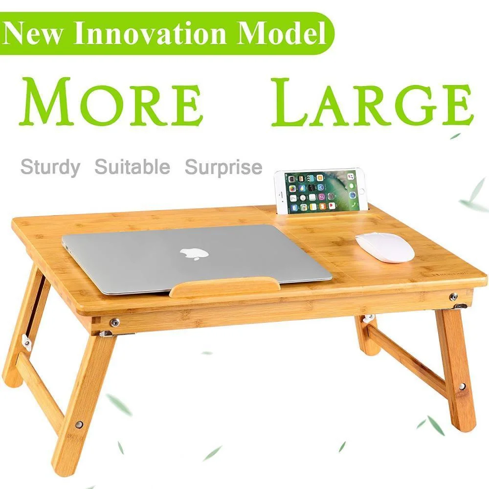 Laptop Desk Nnewvante Table Adjustable 100% Bamboo Foldable Breakfast Serving Bed Tray W' Tilting Top Drawer