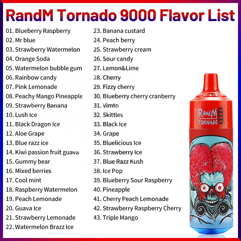 Randm Tornado 9000 Puffs Rich Tastes Einweg E Zigaretten Vape 0,8 Ohm Mesh Coil 18ml Pod Batterie wiederaufladbare elektronische CIGS Puffs 9000 0% 2% 3% 5%