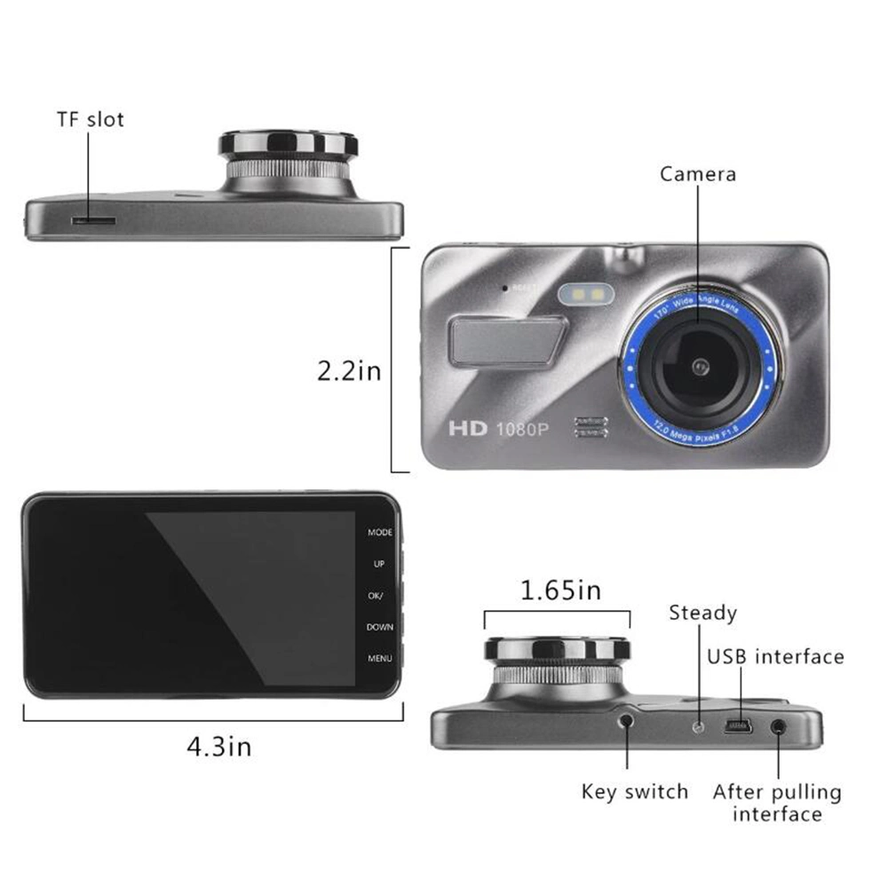 4.0" 1080P de FHD Coche Dash Dual Cam, delantero y trasero, Angular de la Cámara de Guión, Alquiler de DVR, WDR, G-Sensor de aparcamiento, Monitor, Detección de movimiento, grabación de bucle Esg12911