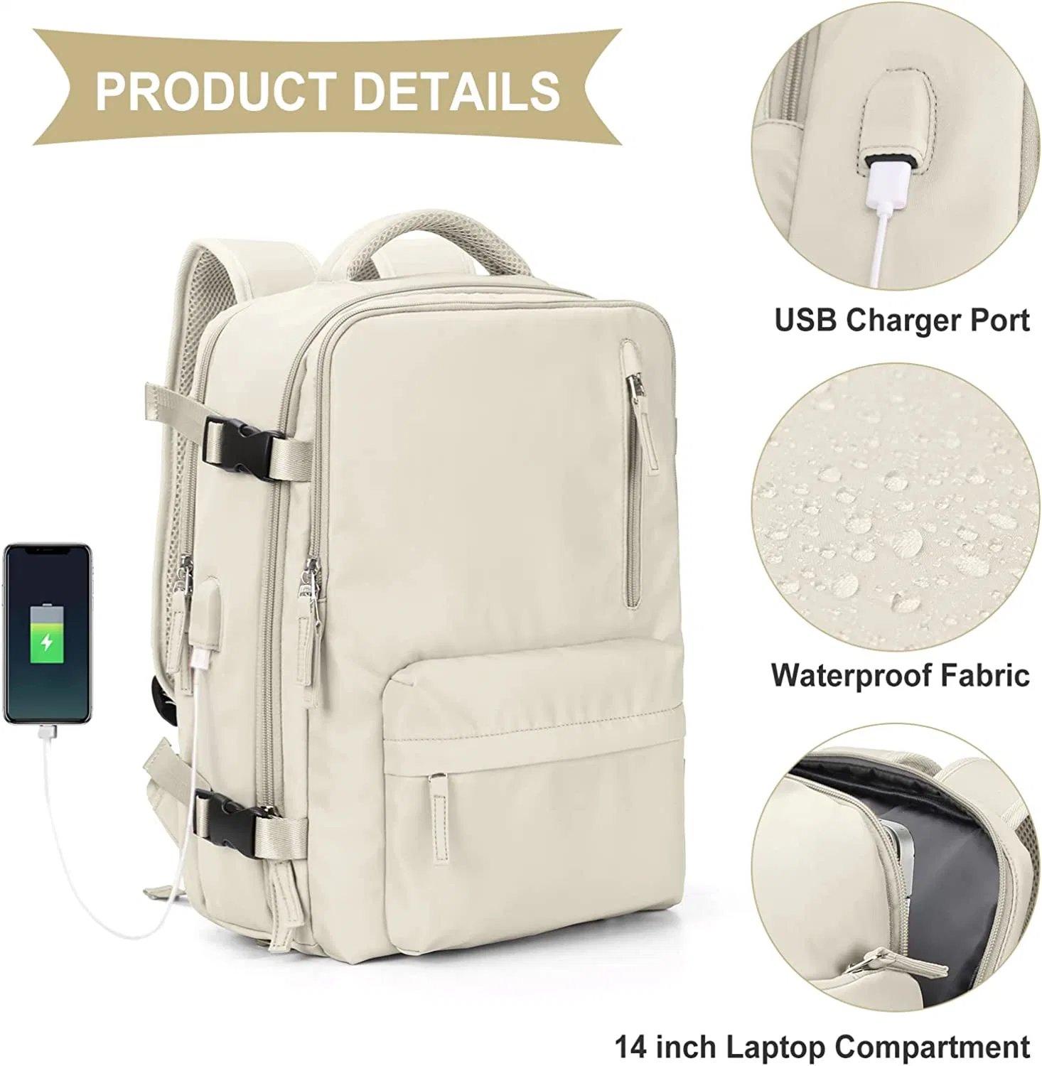 Casual Daypack School Bag Fit 14 Inch Laptop with USB Charging