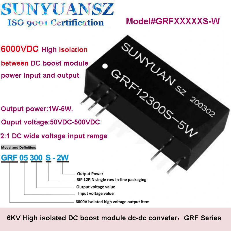 Aislamiento de la serie GRF 6000V de 12V a 100V con salida 5W Convertidor de módulo de alimentación de CC