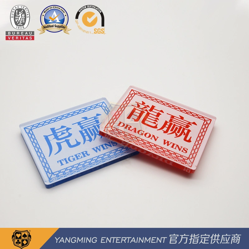 Acrílico Red Blue Dragon Tiger Casino Table Chinês e Inglês Botão apostas