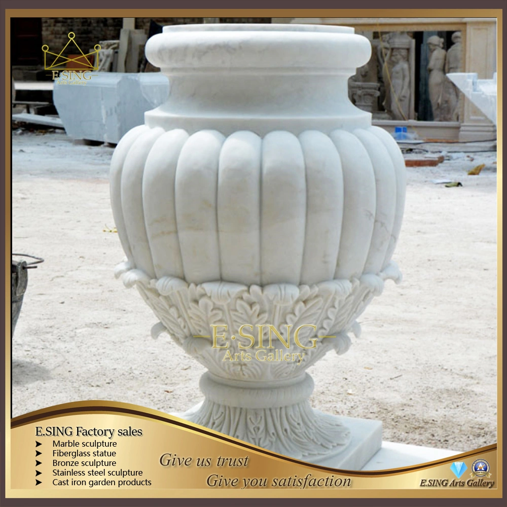 Garden Stone Furniture Flower Vase White Marble Planter Stone Carving Pots Marble Vase for Sale