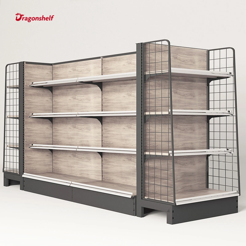 New Style Rack Holz und Metall Material Supermarkt Gondel Holz Regal