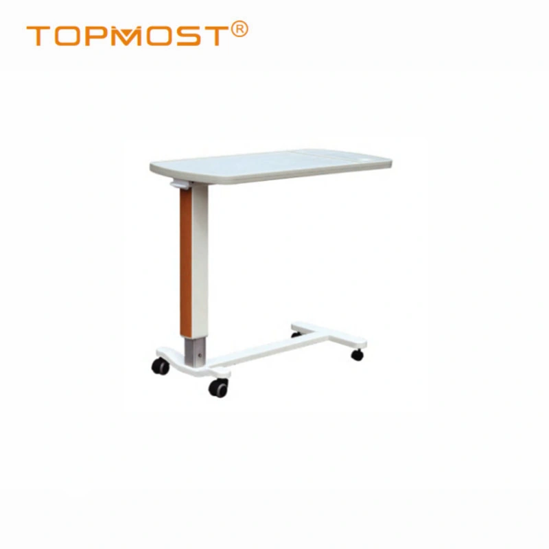 Hospital Furniture Movable ABS Medical Adjustable Overbed Table Bedside Table with Casters