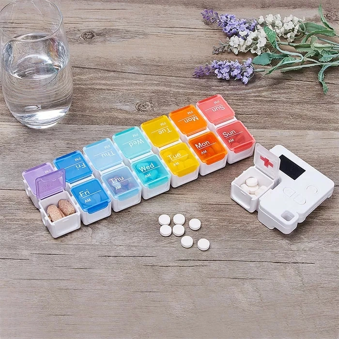 One Week Electronic Reminder Pill Smart Box R Automatic Alarm Smart Supplements Modular Cases Container Medical Holder Pill Box with Timer