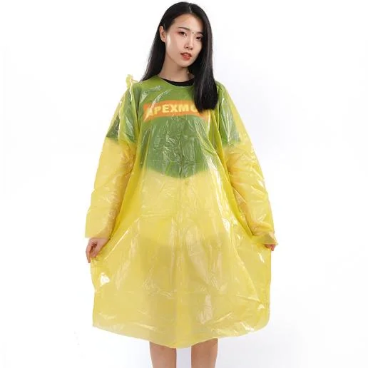 Promotional Unisex Transparent Rain Wear Waterproof Disposable PE Poncho Rain Coat