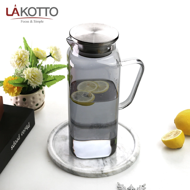 Wholesale Kitchen Glass Tea Pot Drinking Pitcher Stainless Steel Lid Lemon Fruit Pot Beverage Water Jug