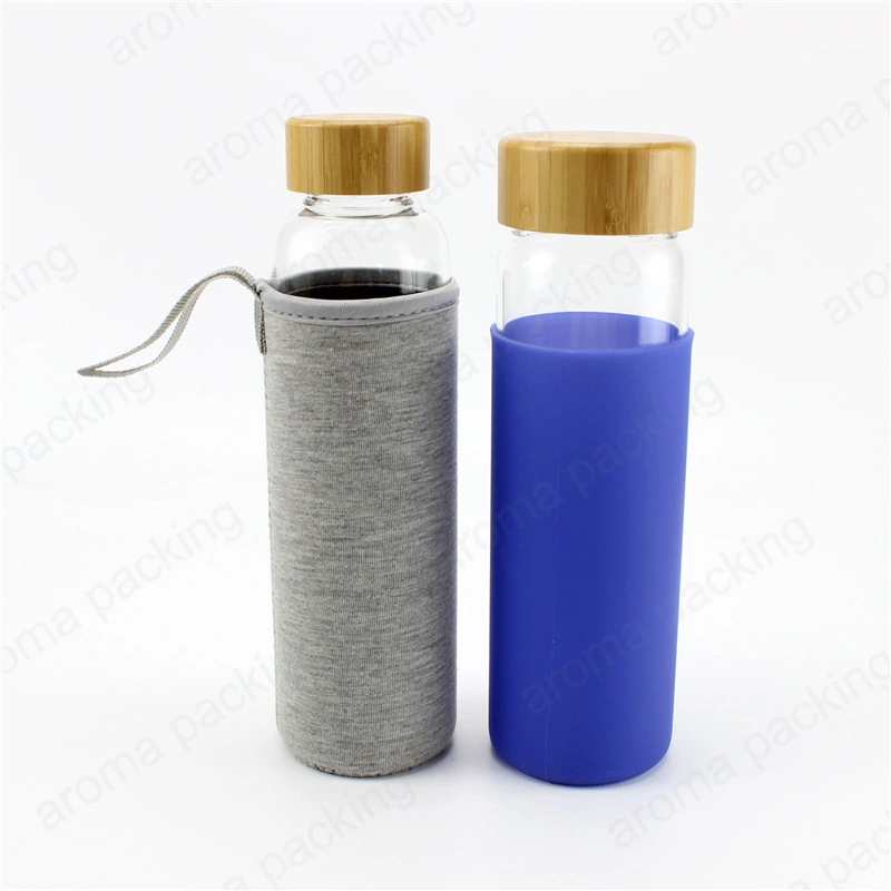 550ml 600ml Borosilicate Drinking Glass Water Bottle with Bamboo Lid