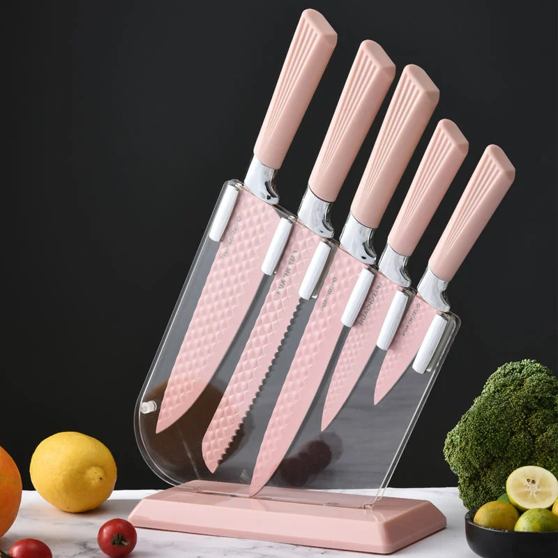 Diamond Grain 5 PCS Non-Stick Stainless Steel Knives Set with Holder