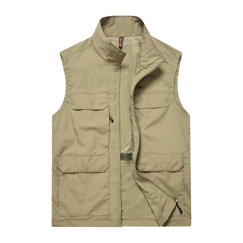 Men Polyester Vest Zipper Logo with Pockets Workwear Colors Photography Vest Camera Jacket