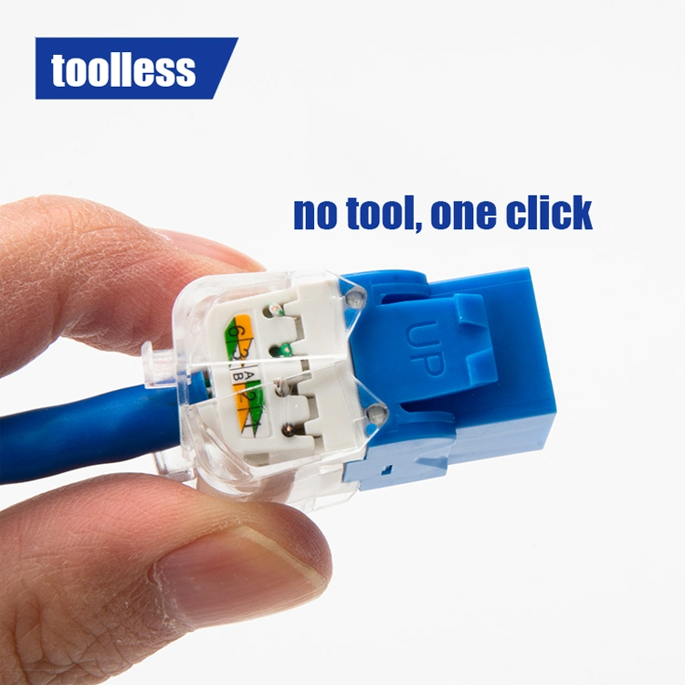 Blue Color RJ45 Cat5e Unshielded 180 Degree Toolless Keystone Jack Modular UTP RJ45 Cat5e CAT6 CAT6A Keystone Jack