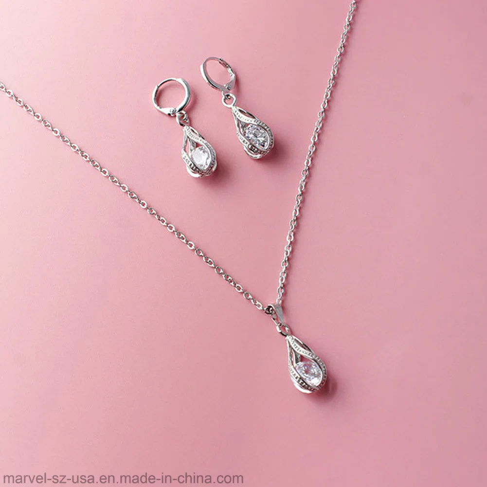 Water Drop 925 Sterling Silver Necklace Earrings Women Jewelry Set