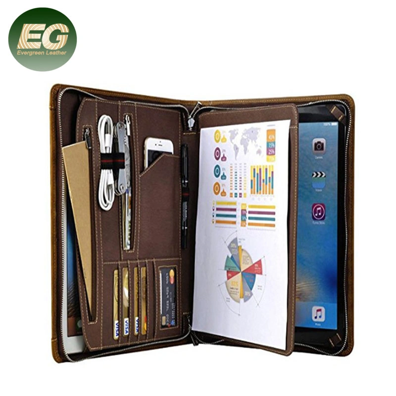 Eg1007 Crazy Horse iPad Bolsa de lujo de la Oficina de expansión de moda con Archivo de logotipo de la escuela Carta en relieve Organizador de negocios Personalizar Pocket Custom Carpeta de cartera