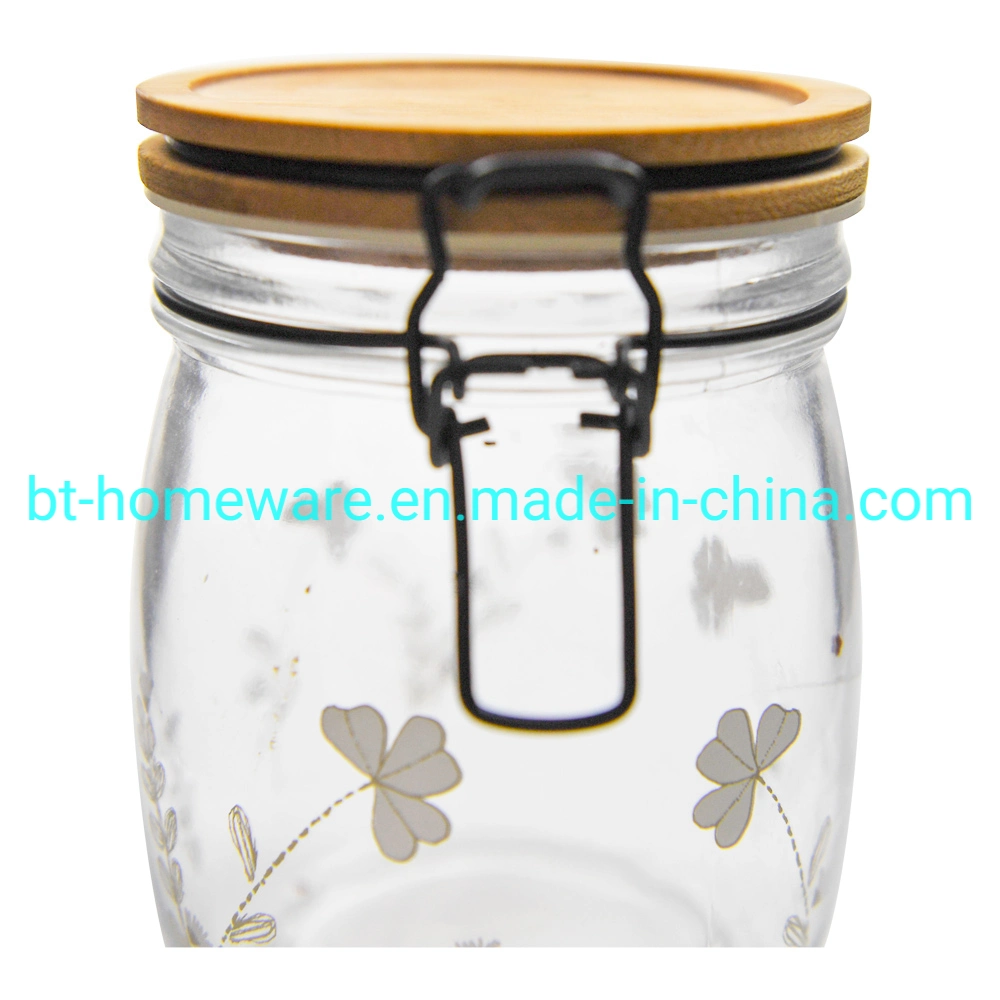 Wholesale/Supplier 1000ml Glass Storage Tank with Sealed Hinged Bamboo Lid Leak Proof Gasket for Oatmeal/ Canned Cereal/ Pasta/ Sugar/ Coffee/ Nuts