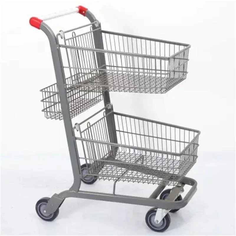 Popular Factory Supermarket Trolley Double Basket Shopping Cart Customized Design for Sale