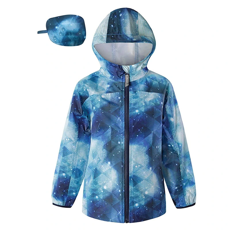 Girls Boys Rain Jacket Raincoat Waterproof Hooded Cotton Lined Lightweight Coat