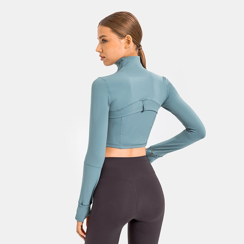 Grossista Xsunwing Mulheres Treino Activewear Desgaste Desportivo executando ioga elástica Alta Slim Fit Stand up Colar zíper completo jaqueta de avental