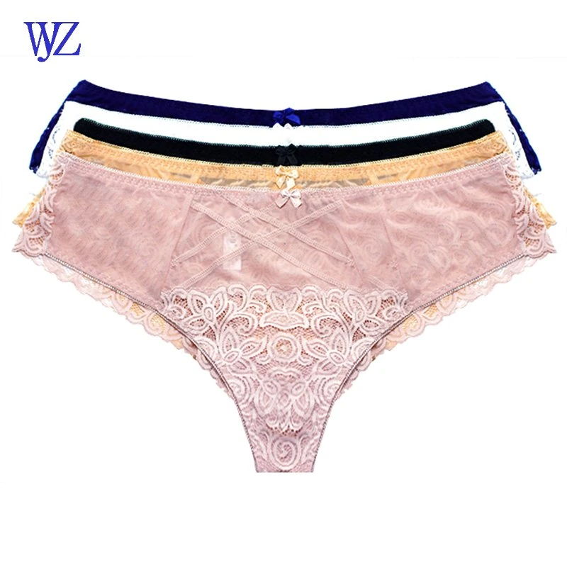 Hipster T-Back Panties estilo CINTURA MEDIA Sexy encaje transparente Plus Tamaño Fat mujeres Panties G-String Thong