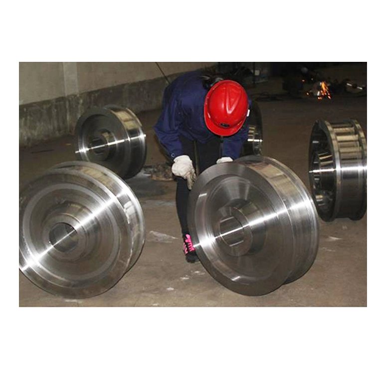 Densen Customized Forged Heavy Duty Alloy Steel Rail Wheel for Wagon on Track, Forging Steel Rail Gantry Crane Wheel