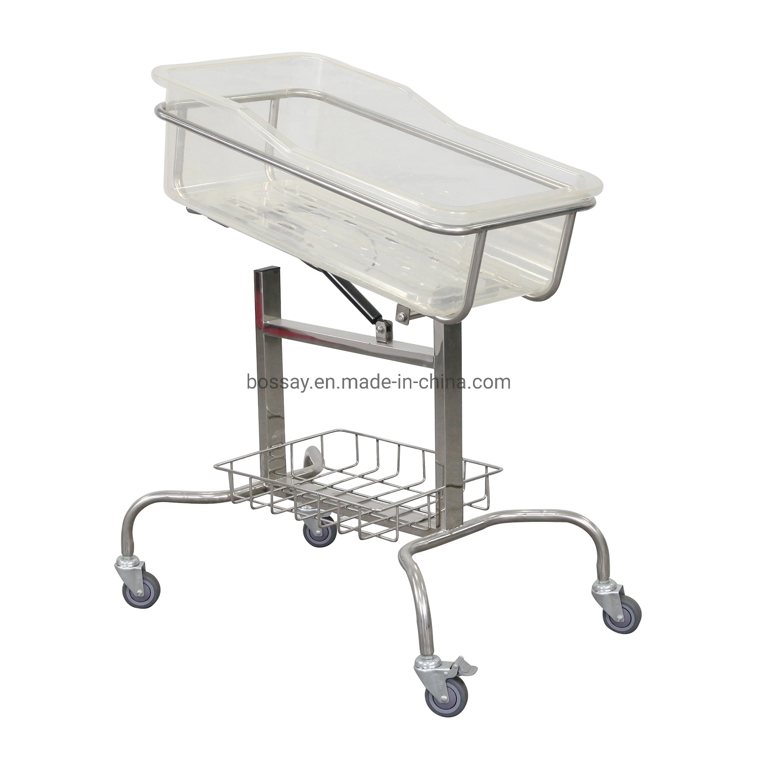 Stainless Steel Baby Nursing Trolley Infant Hospital Bed with Castors