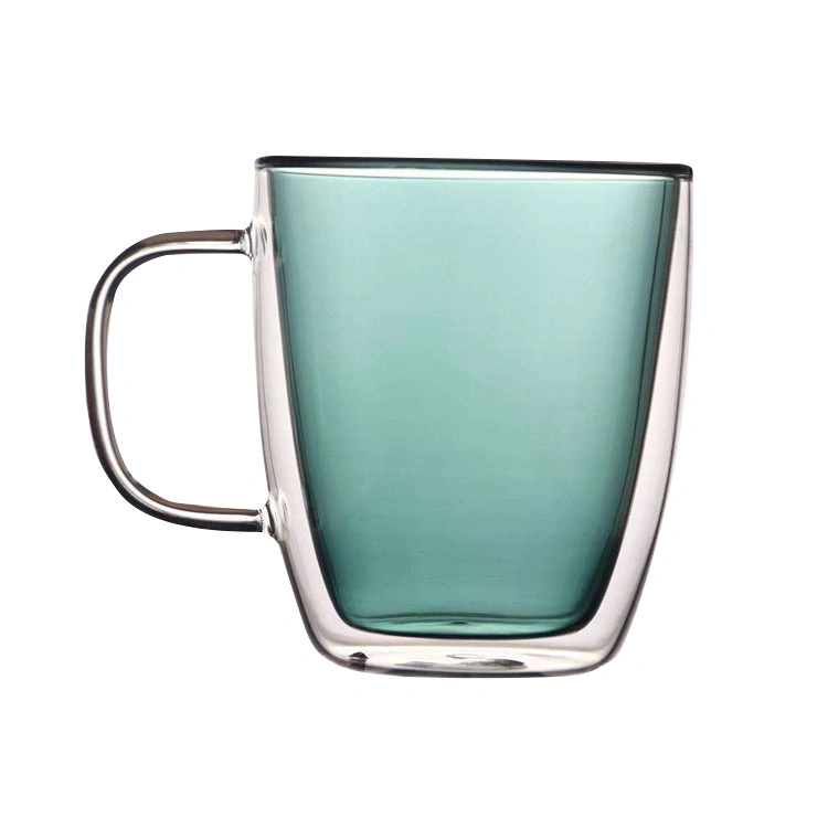 Couleur haute en verre borosilicaté adapté chaud et froid pour une grande capacité d'accueil tasse à café de jus de Créatif en verre coloré double